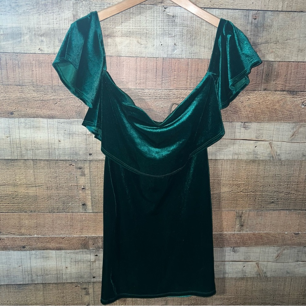 Green Velour Bodycon Off Shoulder Dress Womans Medium